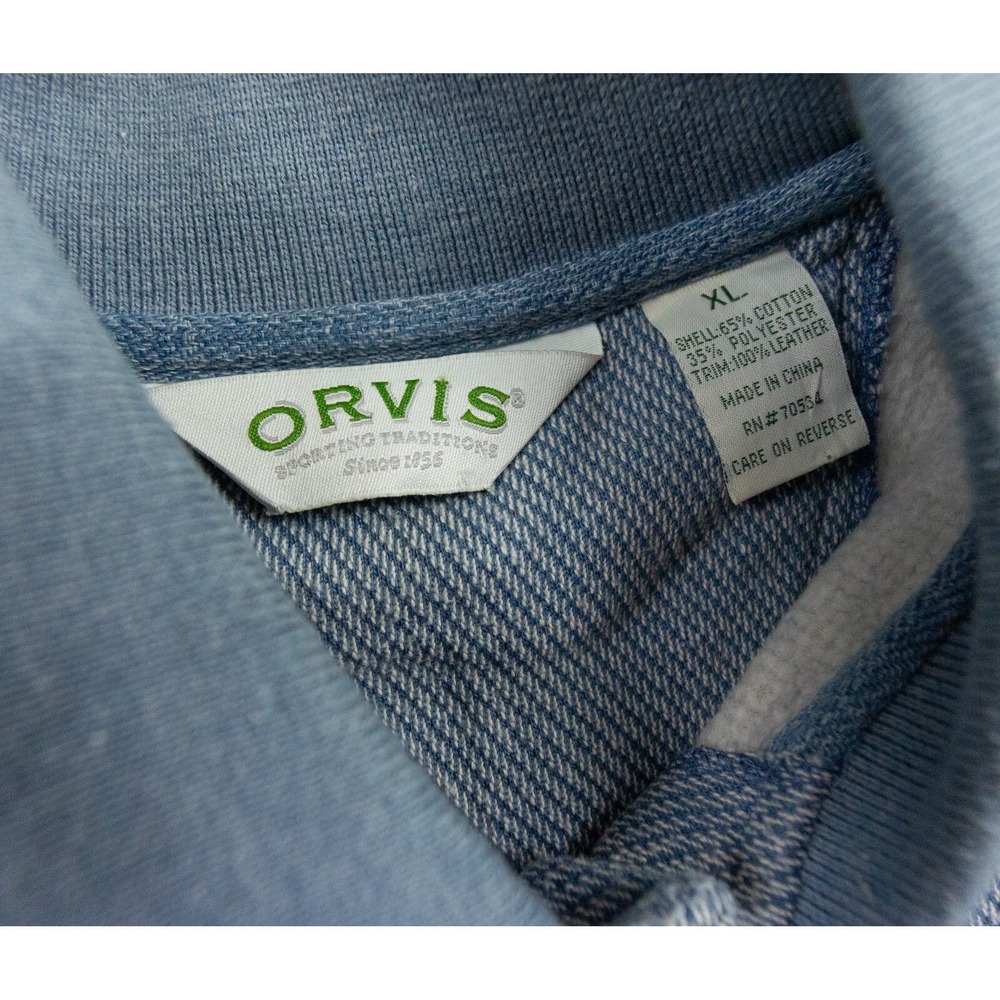 Orvis Sweater Mens XLarge Blue Knit Pullover Collared Elbow Patch Adult Outdoors - Picture 6 of 10